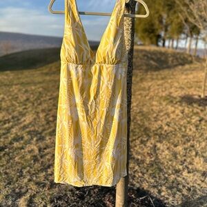 Carve designs swim dress, yellow tropical floral.